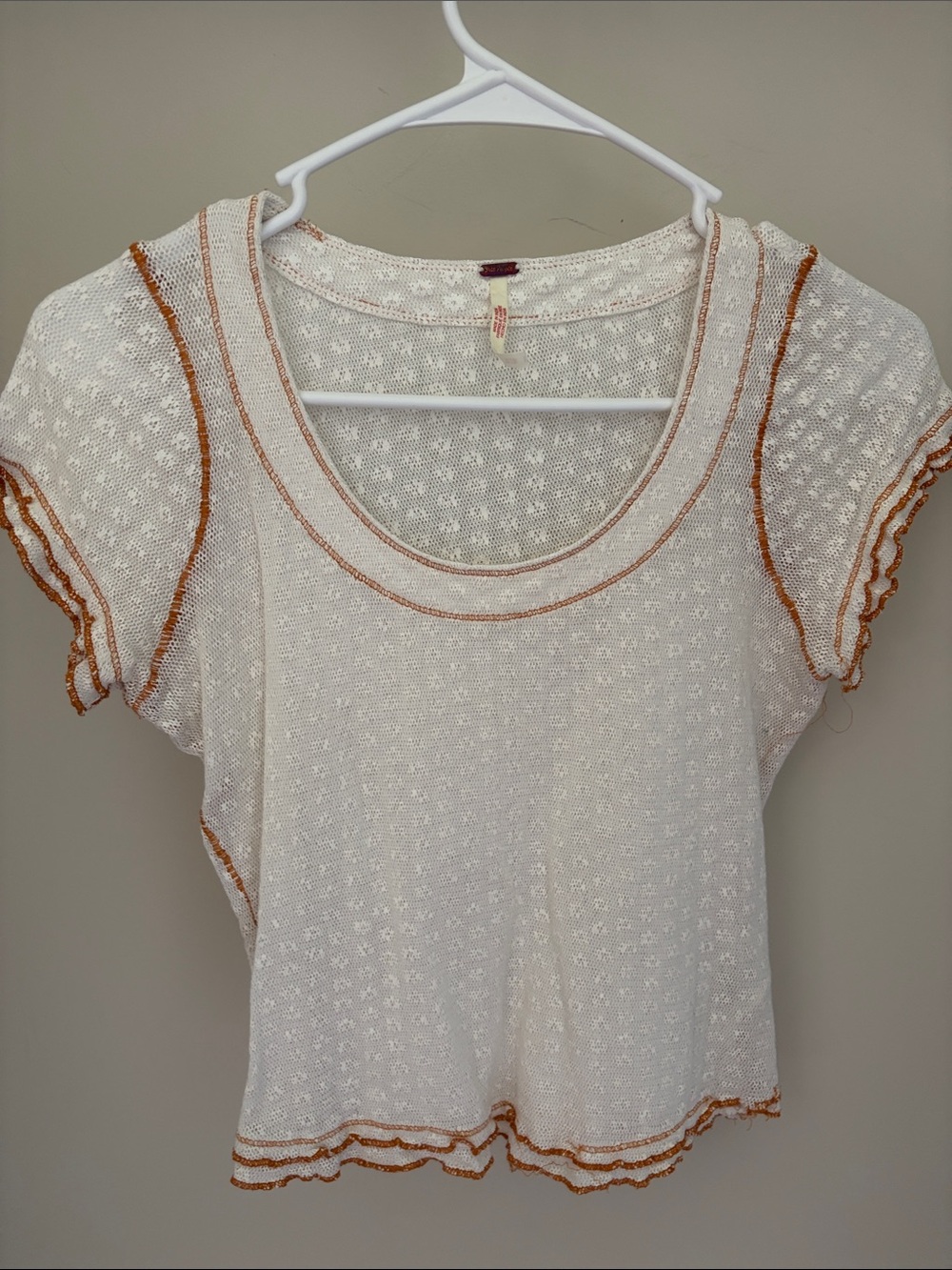Free People Cream Knit Crop Top with Orange Trim